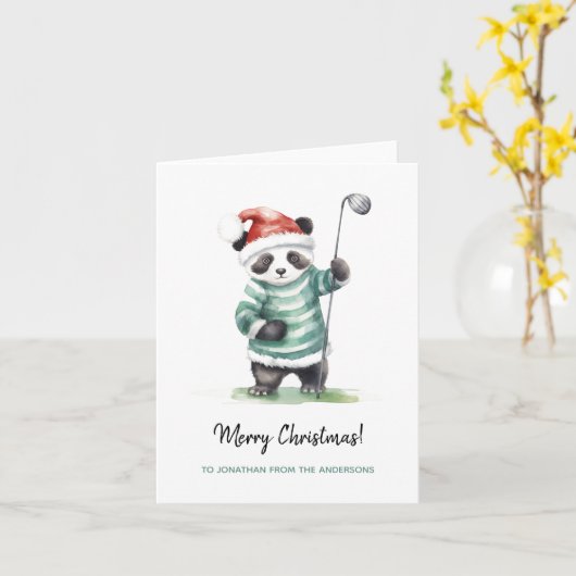 Grappige Panda spelen golf Kerstmis Kaart (Gele Bloem)
