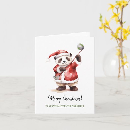 Grappige Panda spelen golf Kerstmis Kaart (Gele Bloem)