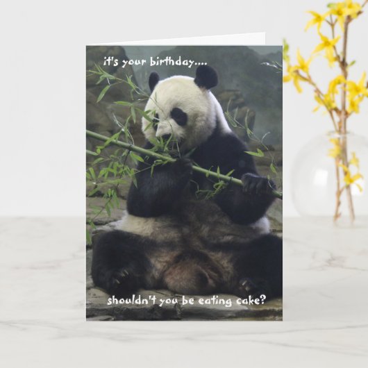 Grappige Panda Verjaardag Kaart, Eet taart, niet b Kaart (Gele Bloem)