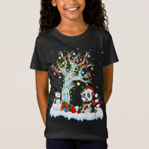 Grappige Panda Xmas Boom Verlichting Santa Hoed Pa T-shirt