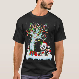 Grappige Panda Xmas Boom Verlichting Santa Hoed Pa T-shirt