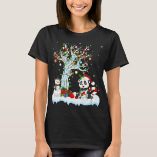 Grappige Panda Xmas Boom Verlichting Santa Hoed Pa T-shirt