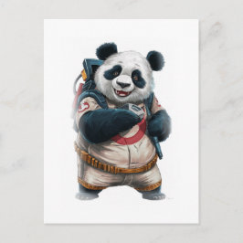 Grappige pandafilmfiguur op een witte achtergrond feestdagenkaart