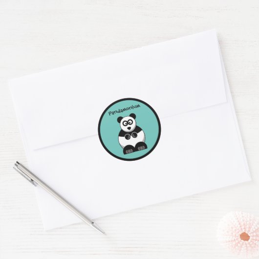 Grappige Pandamonium Panda Cartoon, Schattigee Str Ronde Sticker (Envelop)