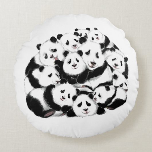 Grappige panda's rond kussen (Voorkant)