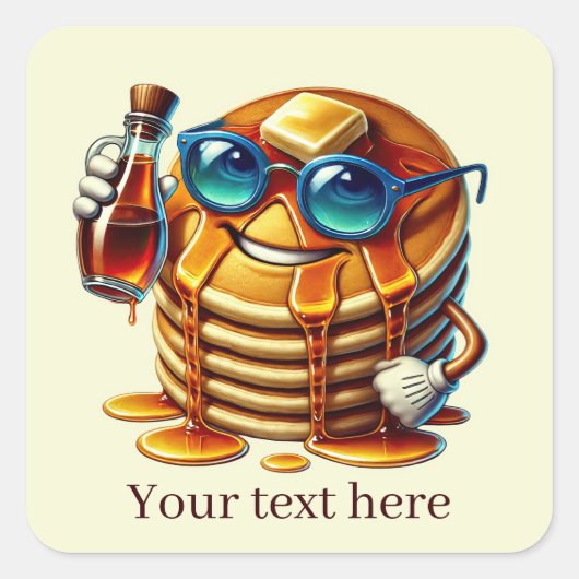 Grappige pannenkoek ontbijt tekst toevoegen vierkante sticker (Voorkant)