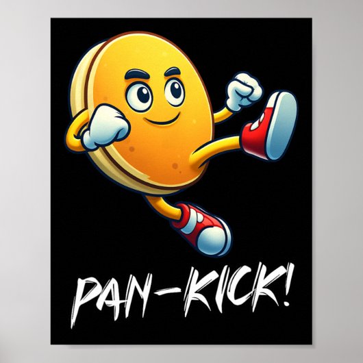 Grappige Pannenkoek Pan Karate Kick Jongens Meisje Poster (Voorkant)