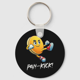 Grappige Pannenkoek Pan Karate Kick Jongens Meisje Sleutelhanger