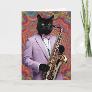 Grappige panter saxofoon wenskaart kaart