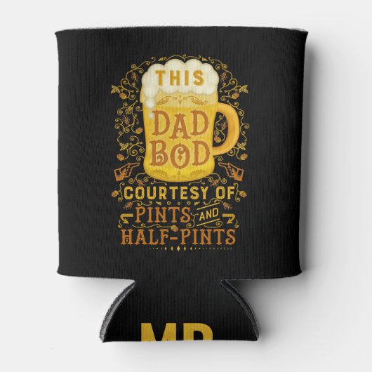 Grappige papa Bod Bier Pints Vaders Dag Monogramme Blikjeskoeler (Voorkant)