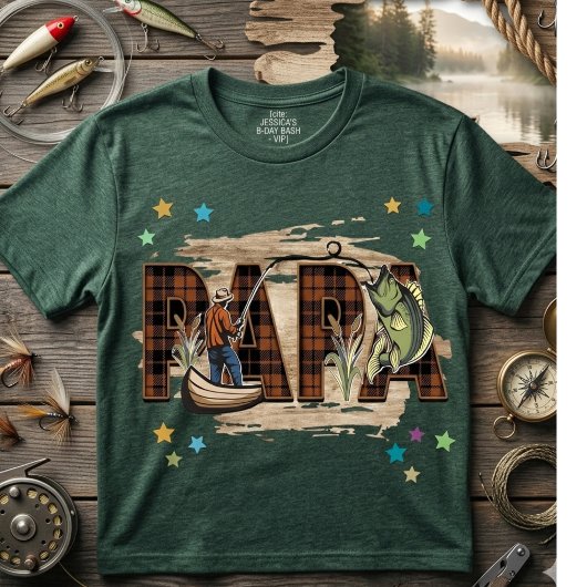 Grappige Papa Vissen Geruite Houtstructuur T-shirt