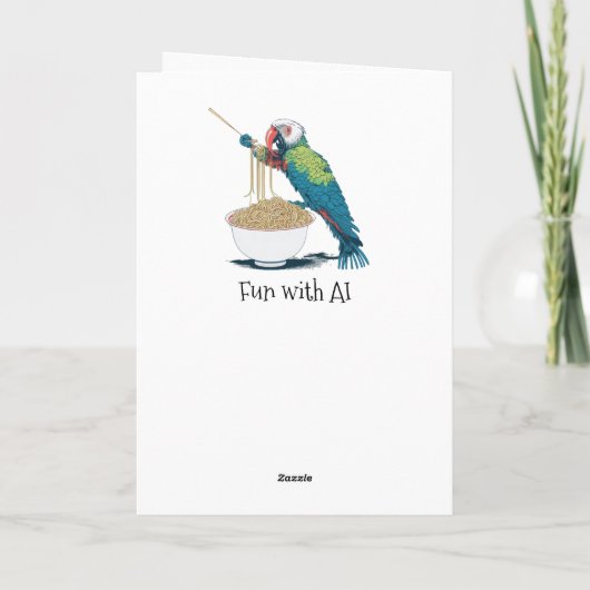 Grappige papegaai eten Ramen Noedels met stokjes Kaart (Achterkant)