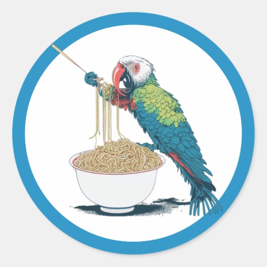 Grappige papegaai eten Ramen noedels Ronde Sticker (Voorkant)