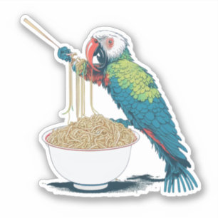 Grappige papegaai eten Ramen noedels Sticker
