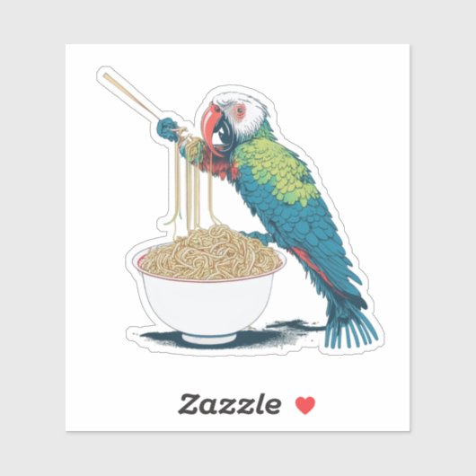Grappige papegaai eten Ramen noedels Sticker (Vel)