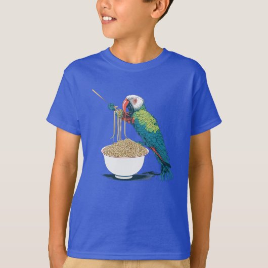 Grappige papegaai eten Ramen noedels T-shirt (Voorkant)