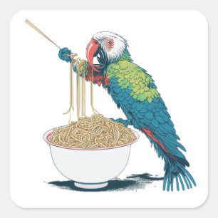 Grappige papegaai eten Ramen noedels Vierkante Sticker