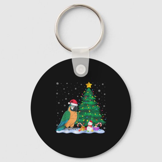 Grappige Papegaai Kerstboom Lichtjes Rendier Hoed  Sleutelhanger (Voorkant)