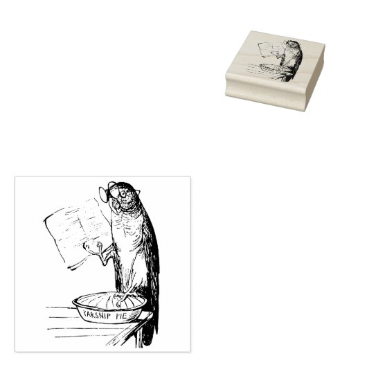 Grappige papegaai met leesbril en pastinaak taart rubberstempel (Gestempeld)
