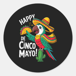 Grappige papegaai sombrerohoed cinco de mayo ronde sticker