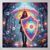 Grappige paraplu kunst - vrolijke regenbui poster (Voorkant)