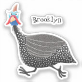 Grappige parelhoen vogel cartoon illustratie sticker (Voorkant)