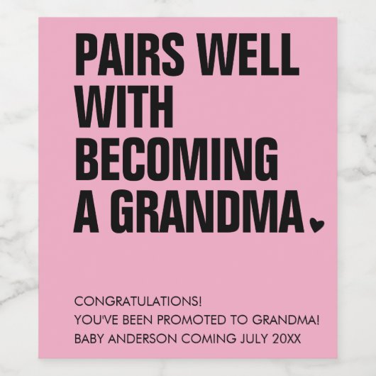 Grappige Paren Goed Oma Zwangerschapsaankondiging Wijn Etiket (Enkel label)