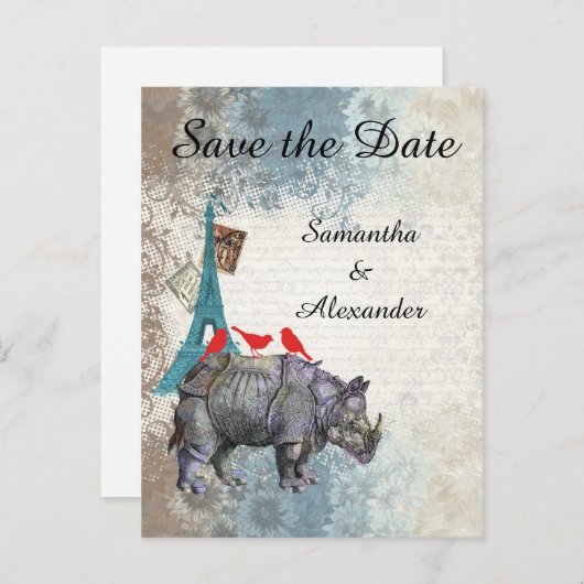 Grappige Parijs collage opslaan van de datum Aankondigingskaart (Voorkant / Achterkant)