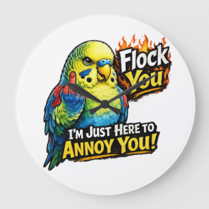 Grappige parkiet "Flock you" Ergerlijk vogeldesign Grote Klok