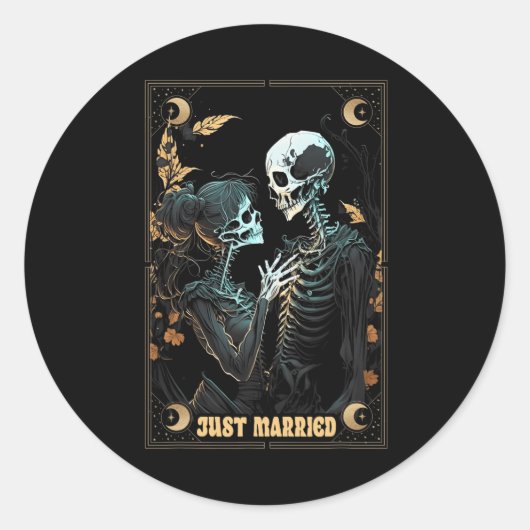 Grappige Pas Getrouwde Echtgenoot Echtgenote Skele Ronde Sticker (Voorkant)