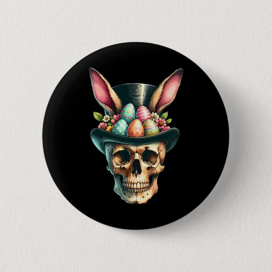 Grappige Pasen Bunny Skull Egg Hunt Paasdag Ronde Button 5,7 Cm (Voorkant)