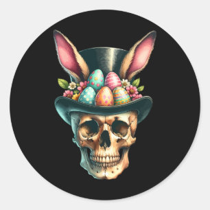 Grappige Pasen Bunny Skull Egg Hunt Paasdag Ronde Sticker