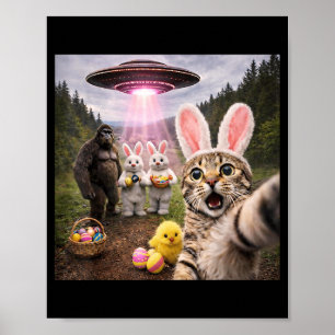 Grappige Pasen Dag Kat Selfie met Bunny Bigfoot UF Poster