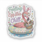 Grappige Pasen Flamingo Gevoel Eggstra Chille Cute Sticker (Voorkant)