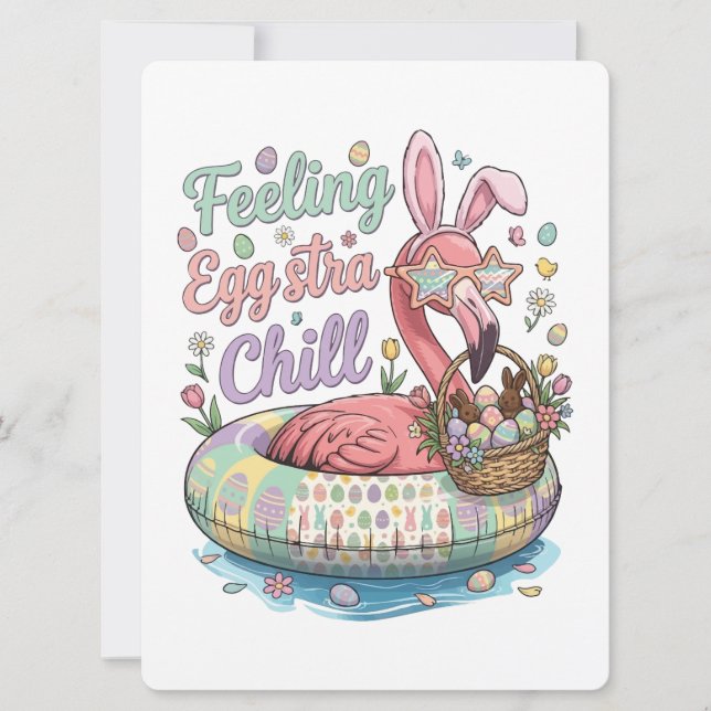 Grappige Pasen Flamingo Gevoel Eggstra Chillen Cut (Voorkant)