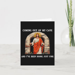 Grappige Pasen Jezus komt uit mijn grot Retro Hum Kaart