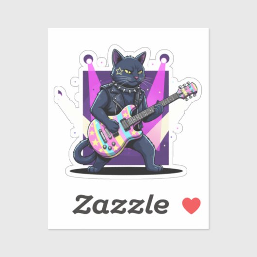 Grappige Pasen Kat Rockster Speelt Eier Gitaar Muz Sticker (Vel)