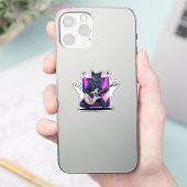 Grappige Pasen Kat Rockster Speelt Eier Gitaar Muz Sticker (Telefoon)
