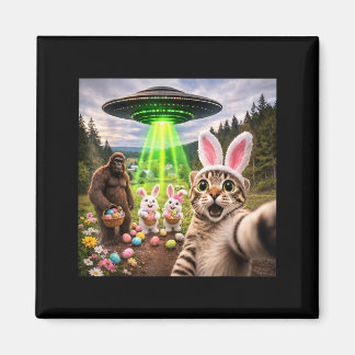 Grappige Pasen Kat Selfie met Bigfoot en UFO Magneet
