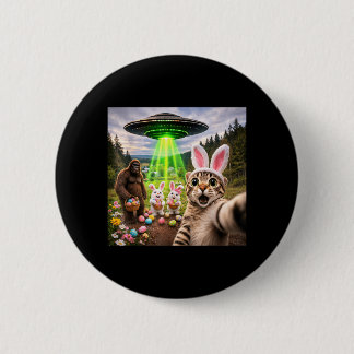 Grappige Pasen Kat Selfie met Bigfoot en UFO Ronde Button 5,7 Cm