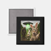 Grappige Pasen Kat Selfie met Konijn Bigfoot UFO Magneet (Voorkant / Achterkant)