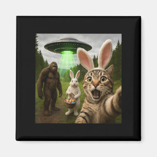 Grappige Pasen Kat Selfie met Konijn Bigfoot UFO Magneet