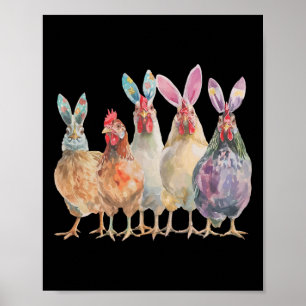 Grappige Pasen Kippen Konijnenoren Lente Boerderij Poster