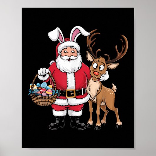 Grappige Pasen Sinterklaas met Bunny Ears en Egg B Poster (Voorkant)