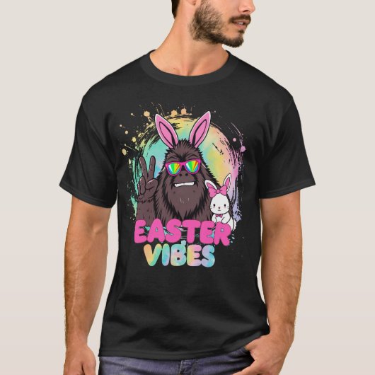 Grappige Pasen Vibes Bigfoot Bunny Ears Sasquatch T-shirt (Voorkant)