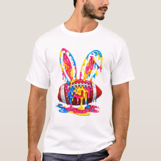 Grappige Pasen Voetbal Konijn Oorverf Drip Grafiek T-shirt