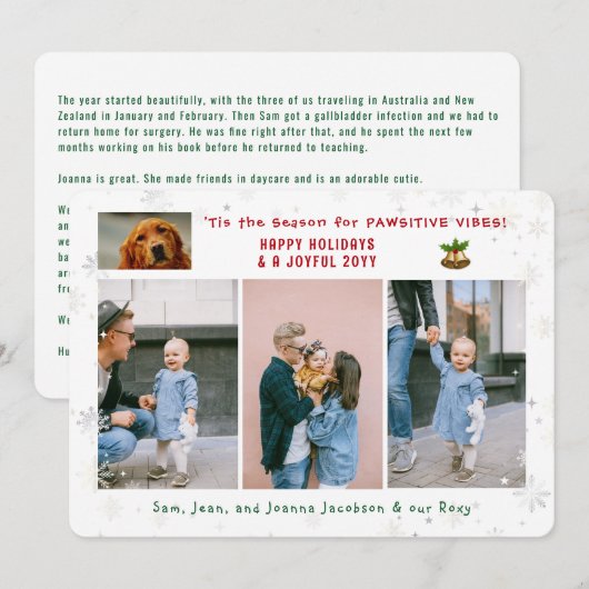 Grappige passieve hond kat 4 foto's minimalistisch feestdagenkaart (Voorkant / Achterkant)