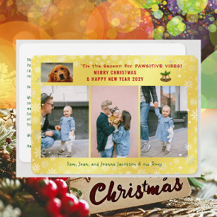 Grappige passieve hond kat 4 foto's minimalistisch feestdagenkaart