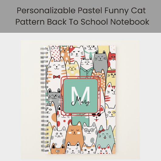 Grappige pastel katten terug naar school monogram  notitieboek