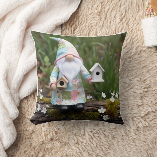Grappige Patchwork Gnome: Home Sweet Birdhouse Kussen (Deken)